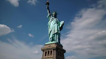 Statue of liberty and the new york city skyline, usa AI Generative photo