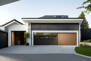 un moderno hogar con un garaje y un garaje puerta imagen generado por ai foto
