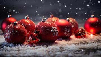 Cheerful Merry Christmas Background with Red Baubles AI Generative photo