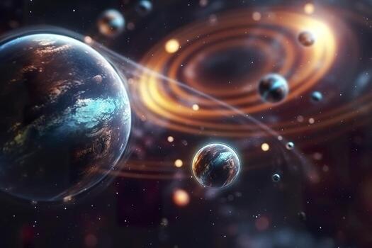 Our 3d Solar system with planets in orbits path. AI Generative photo
