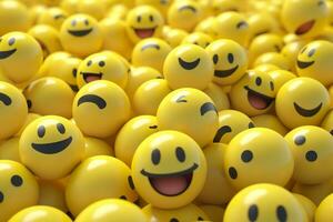 Happy and laughing emoticons 3d rendering background, social media and communications concept. AI Generative photo