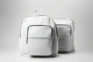 elegante cuero mochila en blanco antecedentes. generativo ai foto