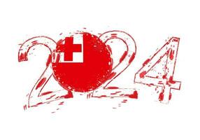 2024 Year in grunge style with flag of Tonga. vector