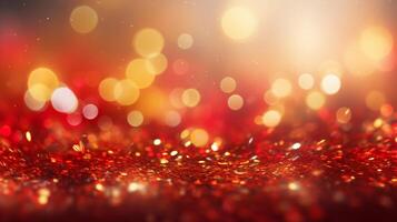 Red Christmas Background with Golden Glitter AI Generative photo