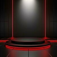 3d rendered red technology podium empty stage ai generative photo