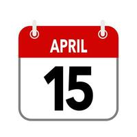 15 April, calendar date icon on white background. vector