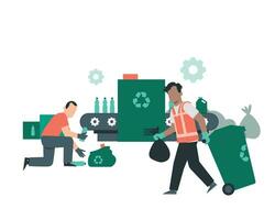Garbage sorting and recycling concept. Flat style vector illustration on white background sustainability practices concept.