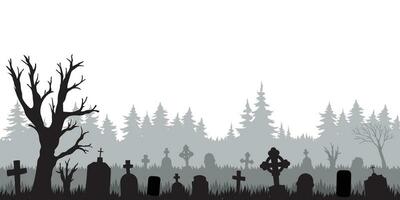 Vector illustration of spooky graveyard silhouette with copy space area. Suitable for background, banner, poster, Halloween celebration, card, etc