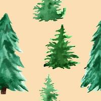 Vector minimalistic watercolor hand drawn seamless pattern with christmas fir tree on white background. New year holiday decoration illustration.