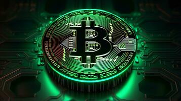 Cryptocurrency concept with bitcoin green tech background ai generative photo