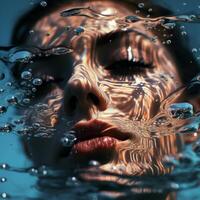 a woman underwater with the word aqua on it AI Generative photo