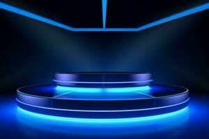 3d rendered realistic blue podium empty stage ai generative photo