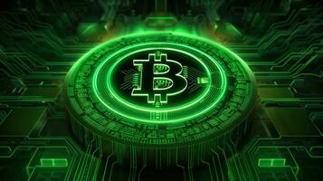 criptomoneda concepto con bitcoin verde tecnología antecedentes ai generativo foto