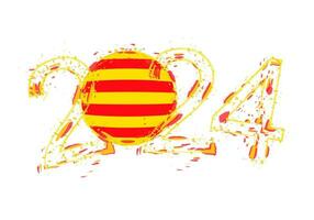 2024 Year in grunge style with flag of Catalonia. vector