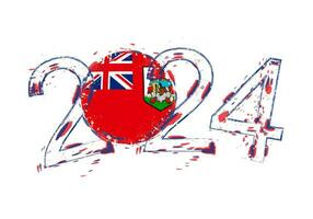 2024 Year in grunge style with flag of Bermuda. vector