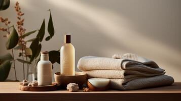 front view skin care product on wooden decorative piece photo