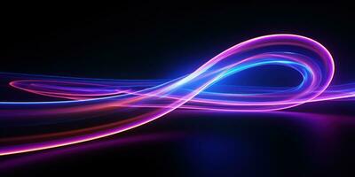 Neon futuristic flashes lines on black background. Abstract light wave. Created AI tools photo