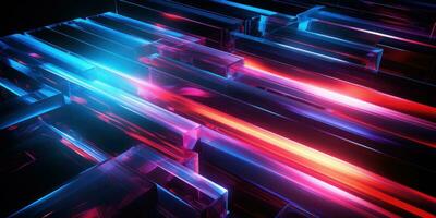 Abstract composition of geometric figures neon elements. Created with AI photo
