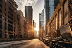 A majestic city skyline during the golden hour. AI Generative photo