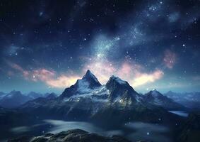 The milky rising in the night sky over the mountains, landscapes, AI Generative photo