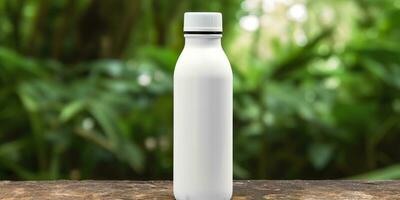 White Blank bottle Mockup with natural theme background. AI Generative photo