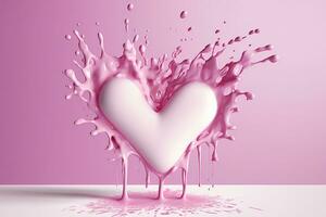 Pink heart shape milk splash, romantic food symbol for Valentines day, AI Generative photo