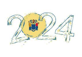 2024 Year in grunge style with flag of New Jersey. vector