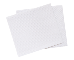 Top view of two folded pieces of white tissue paper or napkin in stack isolated with clipping path in png file format