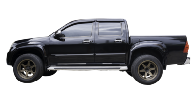 Beautiful black pickup truck with mag wheel isolated with clipping path in png file format Front view photo