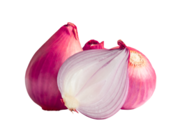 Fresh red onion bulbs with half isolated with clipping path in png file format Close up photo