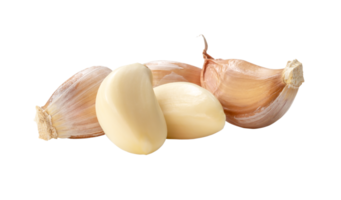 Fresh three garlic cloves in stack isolated with clipping path in png file format