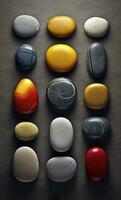 Some colorful stones are displayed, dark navy and yellow, AI Generative photo