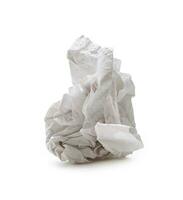 Single screwed or crumpled tissue paper or napkin in strange shape after use in toilet or restroom isolated on white background with clipping path photo