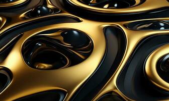 Abstract wave wallpaper. Creative gold and black background. Created with generative AI tools photo