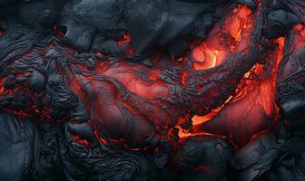 Close-up of cooled lava textures from a volcano. Created with AI photo