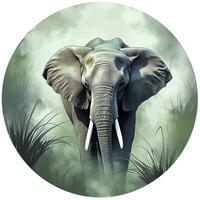 Elephant round green nature background, AI Generative photo