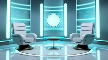 The Future of Game Shows. A Simple, Modern Setting with Two Chairs and a Whole Lot of Fun. AI Generative photo