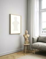 Mockup frame in contemporary Scandinavian living room interior, 3d render. AI Generative photo