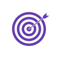 Purple bullseye dart target icon. Dart target goal marketing sign. Arrow dart logo vector. Winner dart sign. vector