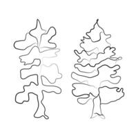 Line art various trunks and foliage of plants, forest trees. Sketch style, line hand drawing. tree Illustration. Line and silhouette of trees isolated vector