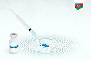 COVID-19 vaccination in Azerbaijan, coronavirus vaccination illustration with vaccine bottle and syringe injection in map of Azerbaijan. vector