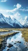 The beauty of a majestic and snow capped mountain range, with rugged peaks, AI Generative photo