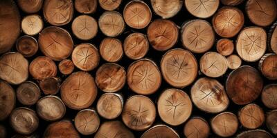 Wooden natural sawn logs as background. Created with AI tools photo