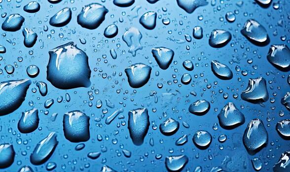 gotas de agua en azul superficie. Rocío en metal fondo de pantalla. para bandera, tarjeta postal, libro ilustración. creado con generativo ai herramientas foto