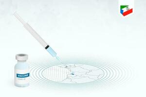 COVID-19 vaccination in Equatorial Guinea, coronavirus vaccination illustration with vaccine bottle and syringe injection in map of Equatorial Guinea. vector
