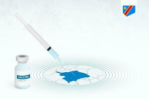 COVID-19 vaccination in DR Congo, coronavirus vaccination illustration with vaccine bottle and syringe injection in map of DR Congo. vector