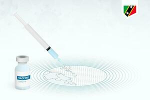 COVID-19 vaccination in Saint Kitts and Nevis, coronavirus vaccination illustration with vaccine bottle and syringe injection in map of Saint Kitts and Nevis. vector