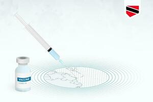 COVID-19 vaccination in Trinidad and Tobago, coronavirus vaccination illustration with vaccine bottle and syringe injection in map of Trinidad and Tobago. vector