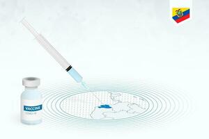 COVID-19 vaccination in Ecuador, coronavirus vaccination illustration with vaccine bottle and syringe injection in map of Ecuador. vector
