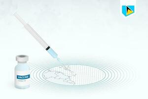 COVID-19 vaccination in Saint Lucia, coronavirus vaccination illustration with vaccine bottle and syringe injection in map of Saint Lucia. vector